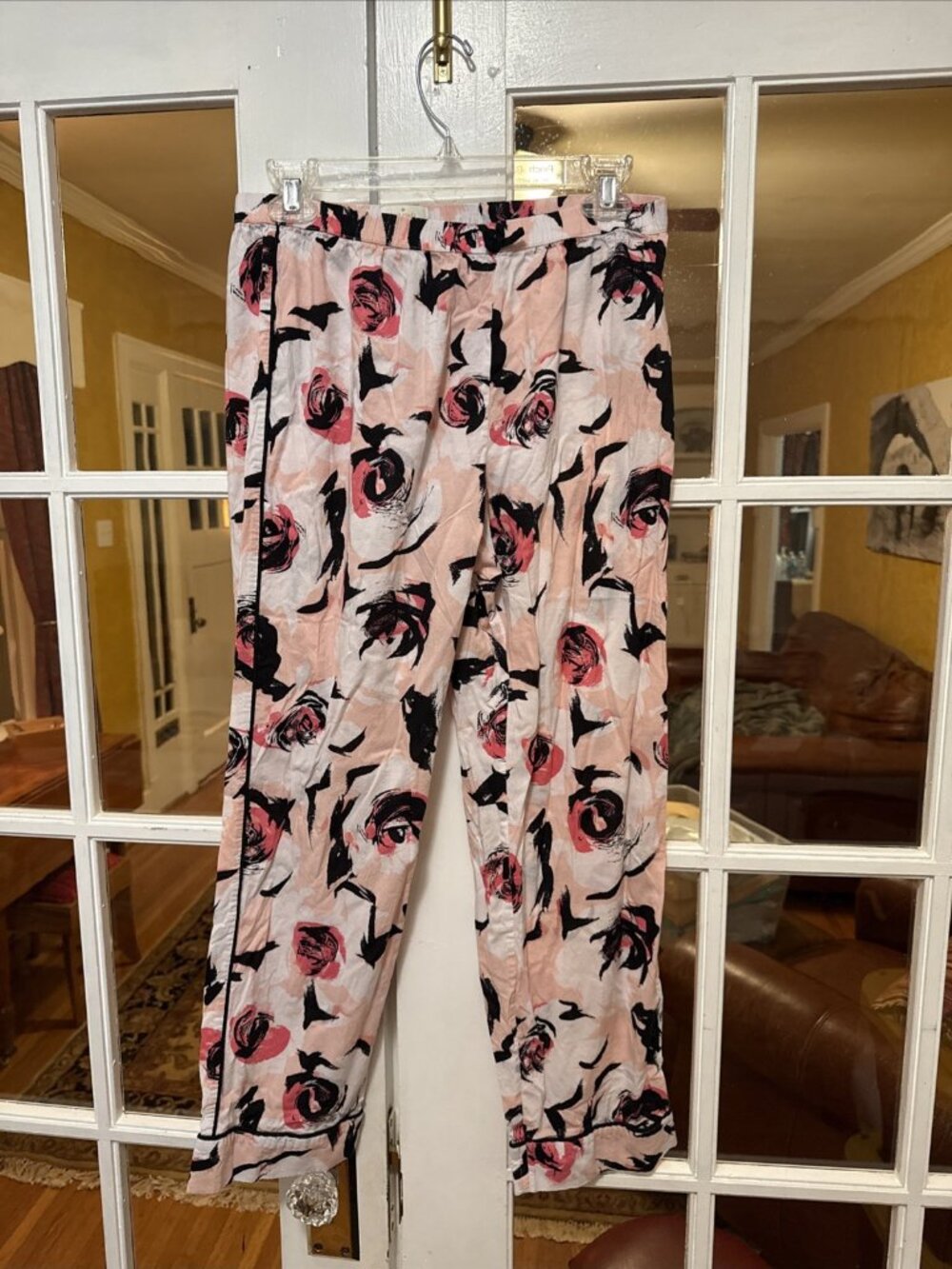 Kate Spade M Pajama Pants multicolor, pink Roses Print Soft Lightweight Comfort
